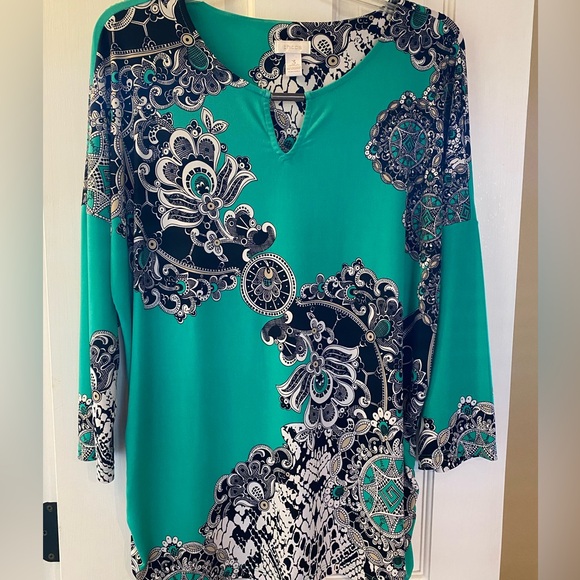 Chico's Tops - Chico's Turquoise and Black Floral Tunic